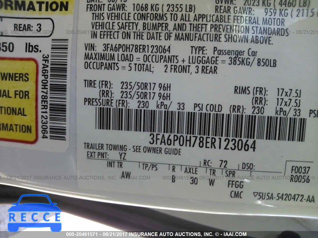 2014 FORD FUSION 3FA6P0H78ER123064 зображення 8