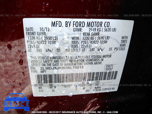 2013 Lincoln MKX 2LMDJ8JK6DBL19212 image 8