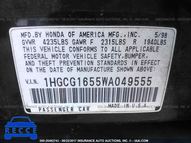 1998 Honda Accord 1HGCG1655WA049555 image 8