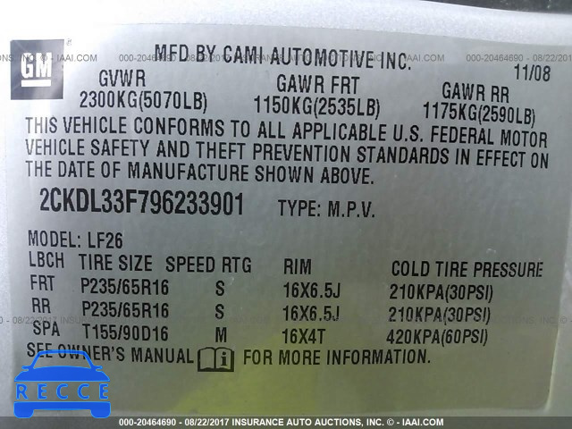 2009 Pontiac Torrent 2CKDL33F796233901 зображення 8