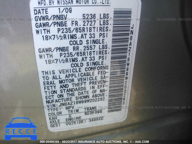 2009 Nissan Murano JN8AZ18W99W202262 image 8