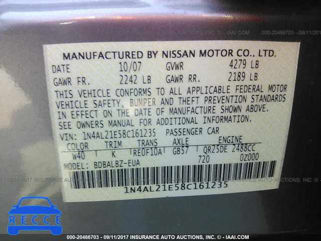 2008 Nissan Altima 1N4AL21E58C161235 зображення 8