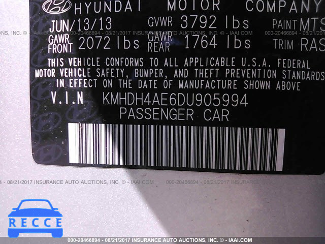 2013 Hyundai Elantra KMHDH4AE6DU905994 зображення 8