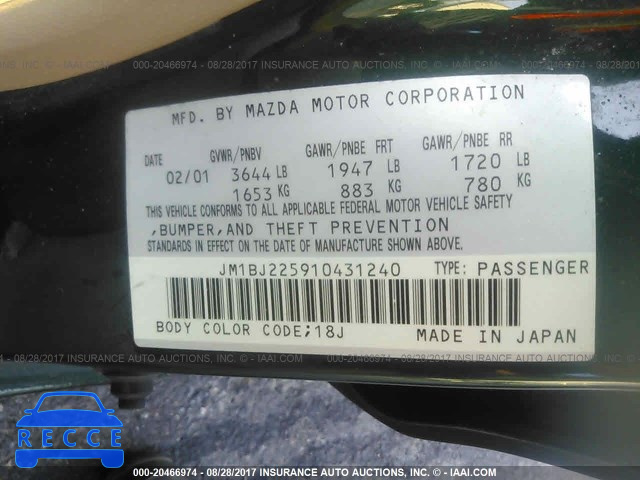 2001 Mazda Protege LX/ES JM1BJ225910431240 зображення 8