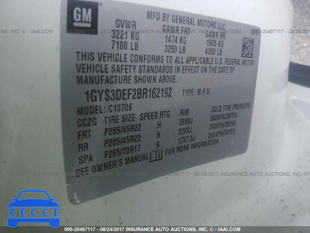 2011 Cadillac Escalade PLATINUM 1GYS3DEF2BR162192 зображення 8