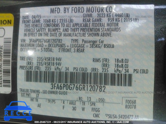 2016 FORD FUSION 3FA6P0G76GR120782 image 8