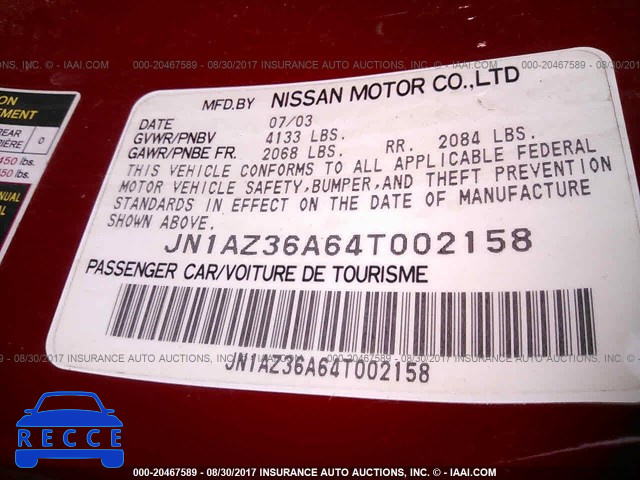 2004 NISSAN 350Z JN1AZ36A64T002158 image 8