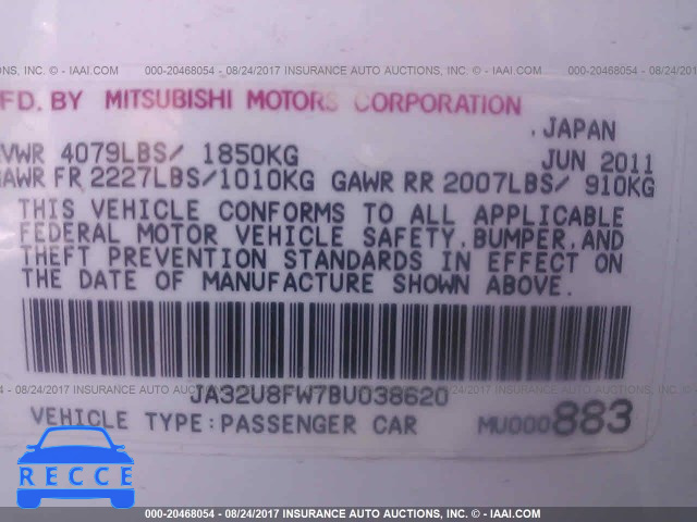 2011 Mitsubishi Lancer GTS JA32U8FW7BU038620 image 8