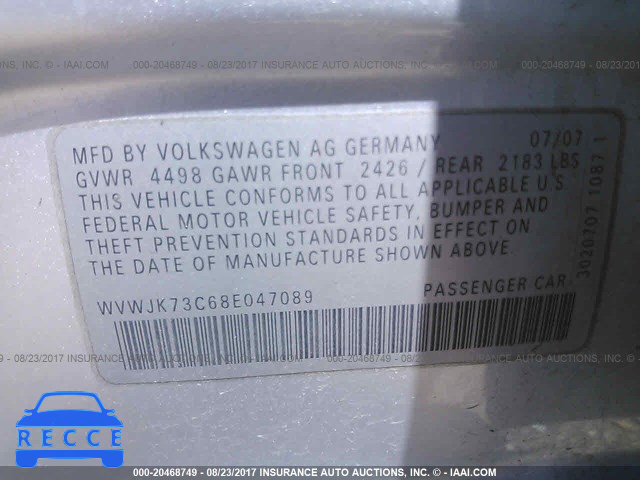 2008 Volkswagen Passat WVWJK73C68E047089 image 8