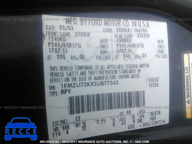 2003 Ford Explorer 1FMZU73KX3UB77343 image 8