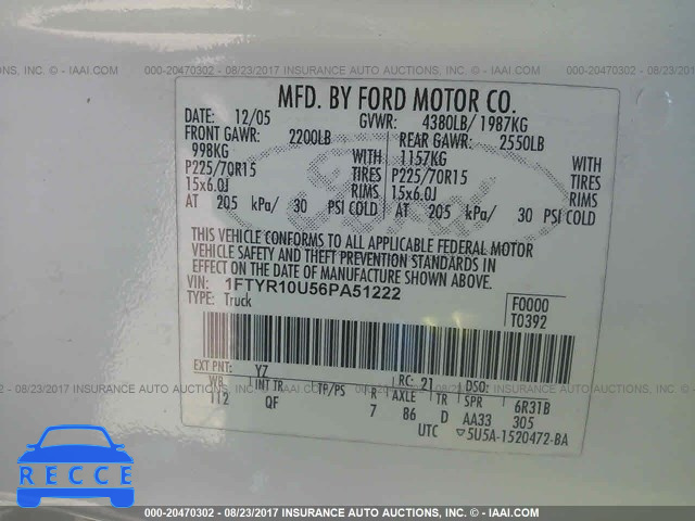 2006 Ford Ranger 1FTYR10U56PA51222 image 8