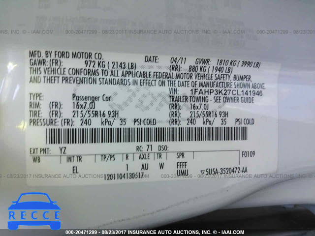 2012 FORD FOCUS 1FAHP3K27CL141946 image 8