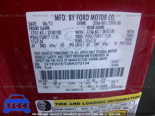 2011 Ford F150 1FTFW1ET3BKD72134 image 8
