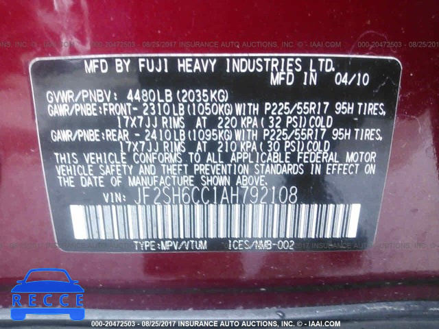 2010 Subaru Forester JF2SH6CC1AH792108 image 8