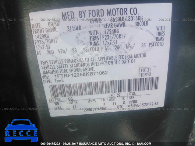 2008 Ford F150 1FTRF12258KB71062 image 8