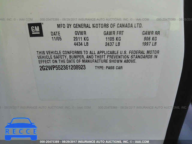 2006 PONTIAC GRAND PRIX 2G2WP552361208923 image 8