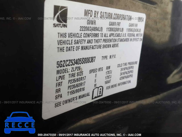 2005 SATURN VUE 5GZCZ53405S808387 зображення 8