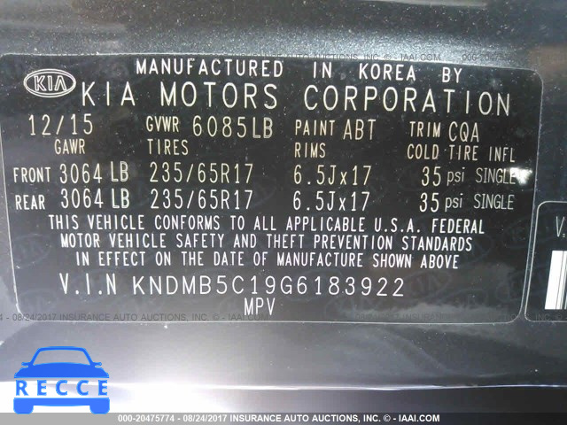 2016 KIA Sedona LX KNDMB5C19G6183922 image 8