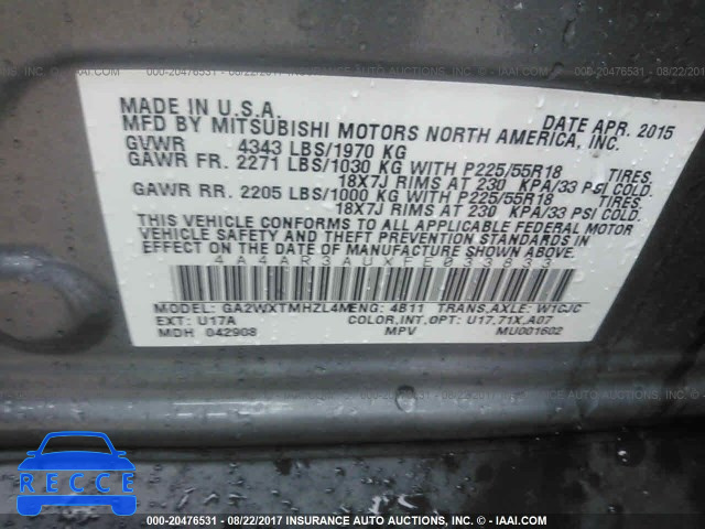 2015 Mitsubishi Outlander Sport ES 4A4AR3AUXFE033833 image 8