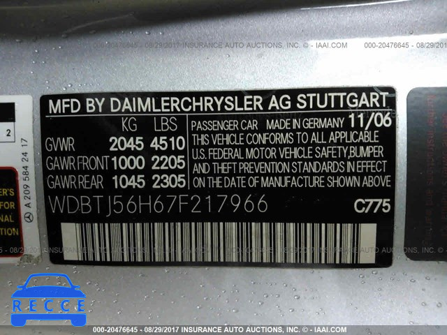 2007 Mercedes-benz CLK 350 WDBTJ56H67F217966 image 8