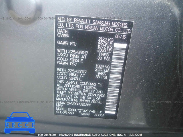 2016 Nissan Rogue KNMAT2MV9GP695268 image 8