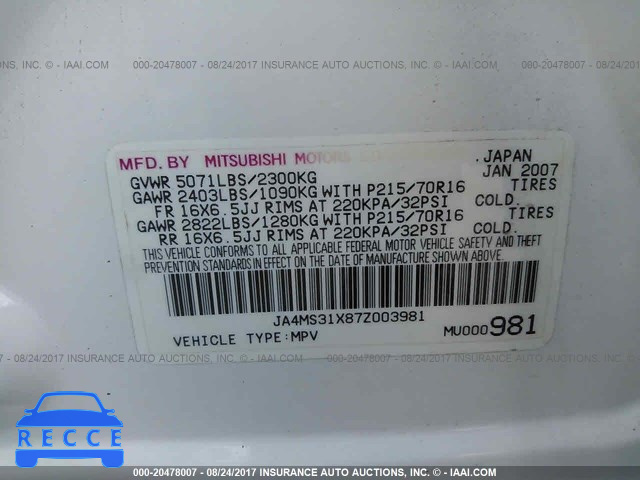 2007 Mitsubishi Outlander JA4MS31X87Z003981 image 8