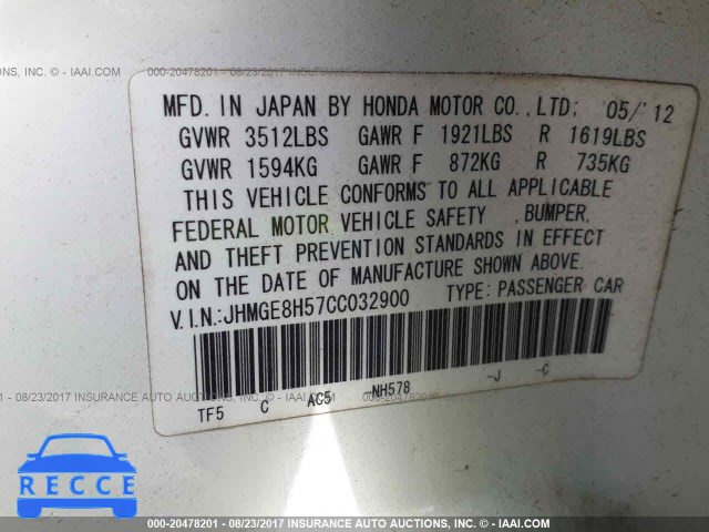 2012 Honda FIT JHMGE8H57CC032900 image 8