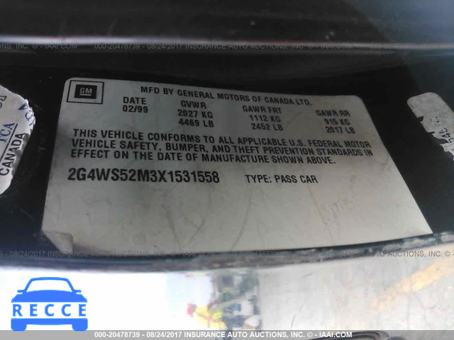 1999 Buick Century CUSTOM 2G4WS52M3X1531558 image 8