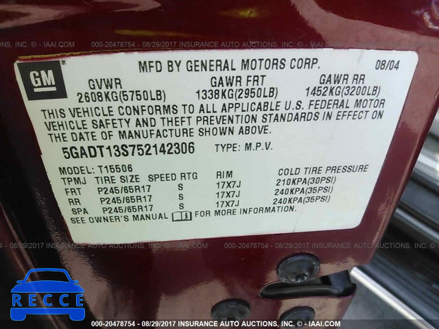 2005 Buick Rainier CXL 5GADT13S752142306 image 8