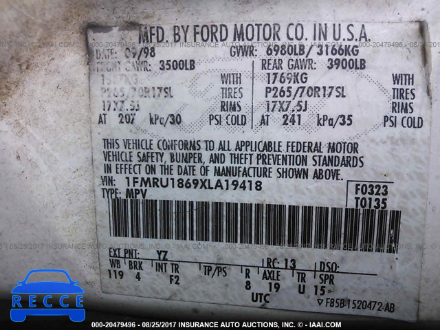 1999 FORD EXPEDITION 1FMRU1869XLA19418 image 8