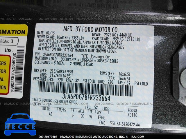 2015 Ford Fusion 3FA6P0G78FR233664 image 8