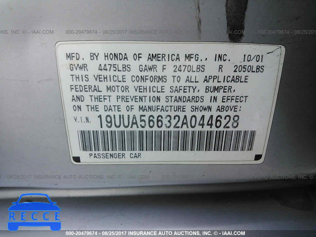 2002 ACURA 3.2TL 19UUA56632A044628 image 8