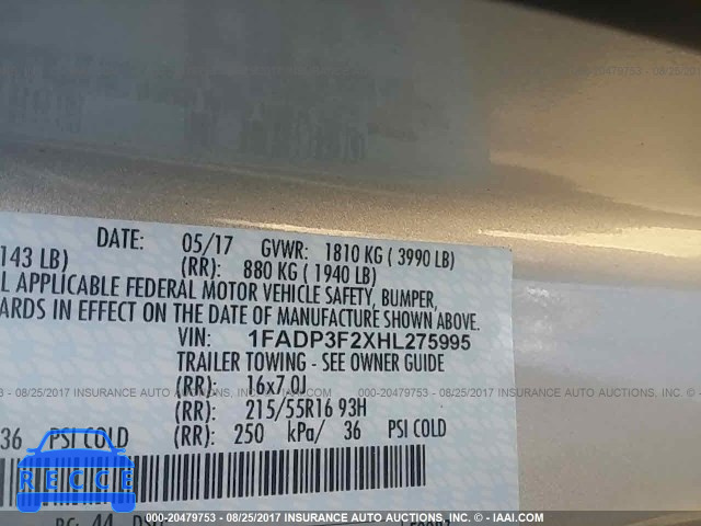 2017 FORD FOCUS 1FADP3F2XHL275995 image 8