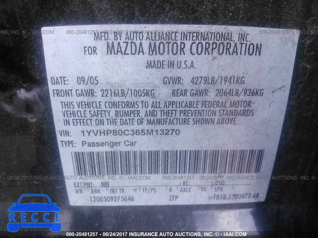2006 Mazda 6 1YVHP80C365M13270 image 8