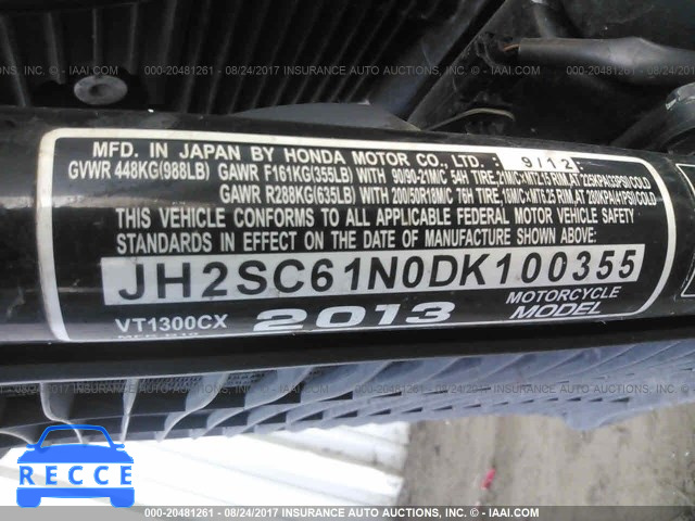 2013 Honda VT1300 CX JH2SC61N0DK100355 зображення 9