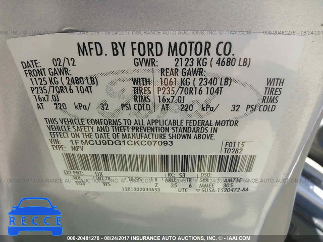 2012 Ford Escape 1FMCU9DG1CKC07093 зображення 8