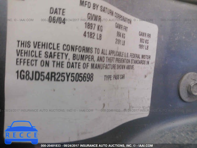 2005 SATURN L300 LEVEL 2 1G8JD54R25Y505698 image 8