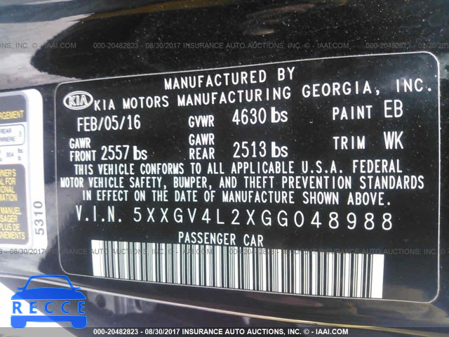 2016 KIA Optima 5XXGV4L2XGG048988 зображення 8