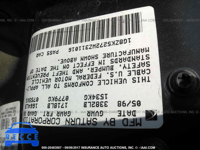 1998 SATURN SL2 1G8ZK5272WZ311016 image 8