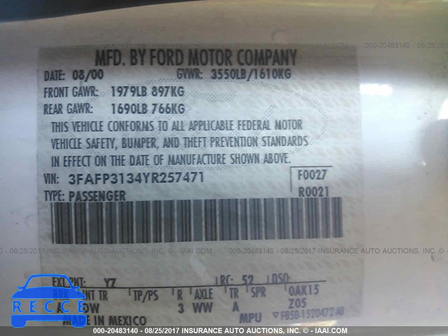 2000 Ford Focus 3FAFP3134YR257471 image 8