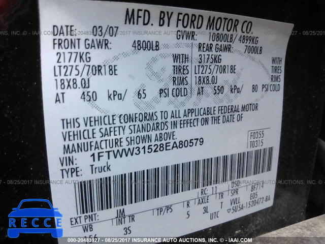2008 Ford F350 SRW SUPER DUTY 1FTWW31528EA80579 image 8