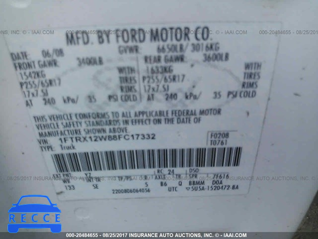 2008 Ford F150 1FTRX12W88FC17332 image 8