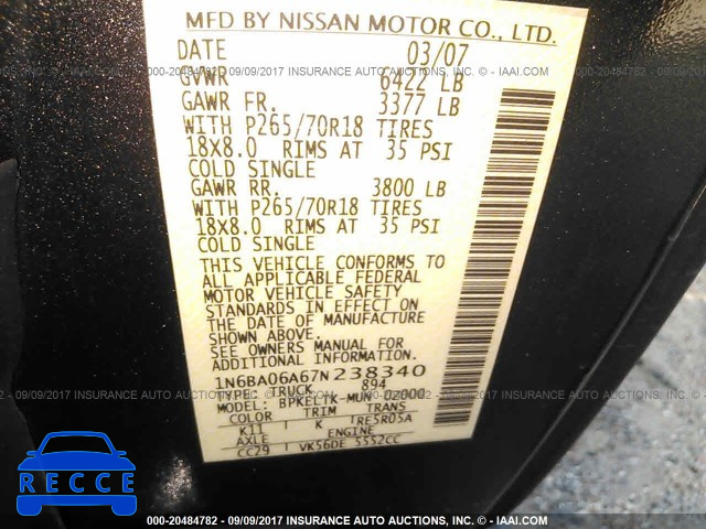 2007 Nissan Titan 1N6BA06A67N238340 image 8