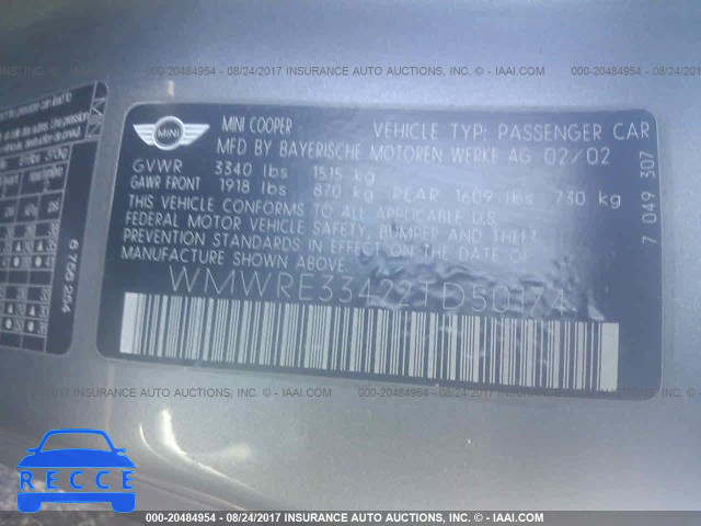 2002 Mini Cooper WMWRE33422TD50174 image 8