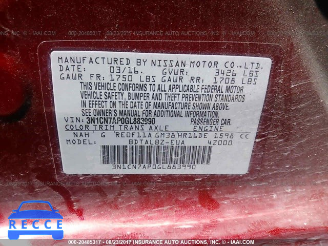 2016 Nissan Versa 3N1CN7AP0GL883990 image 8