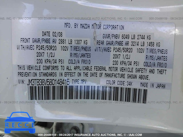 2008 Mazda CX-9 JM3TB38V580148415 image 8