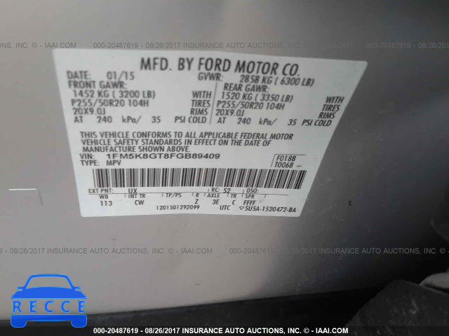 2015 Ford Explorer 1FM5K8GT8FGB89409 Bild 8