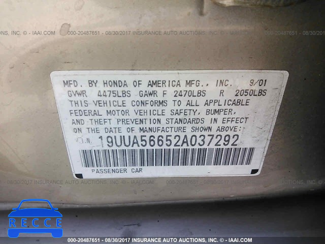 2002 ACURA 3.2TL 19UUA56652A037292 Bild 8