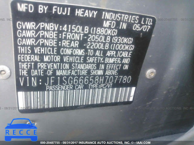 2008 Subaru Forester JF1SG66658H707780 image 8