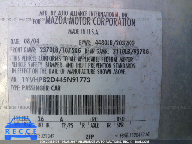2004 Mazda 6 S 1YVHP82D445N91773 image 8